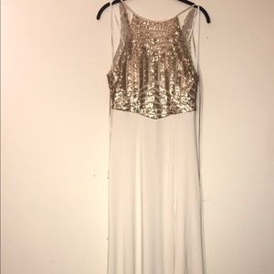 Beautiful Gold and Off White Long Gown Leg Slit 7